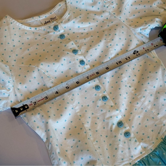 VINTAGE AMY TOO! White‎ and Blue Polka Dot Ruffled Girls Dress 80s 90s Size 12 - Picture 9 of 14